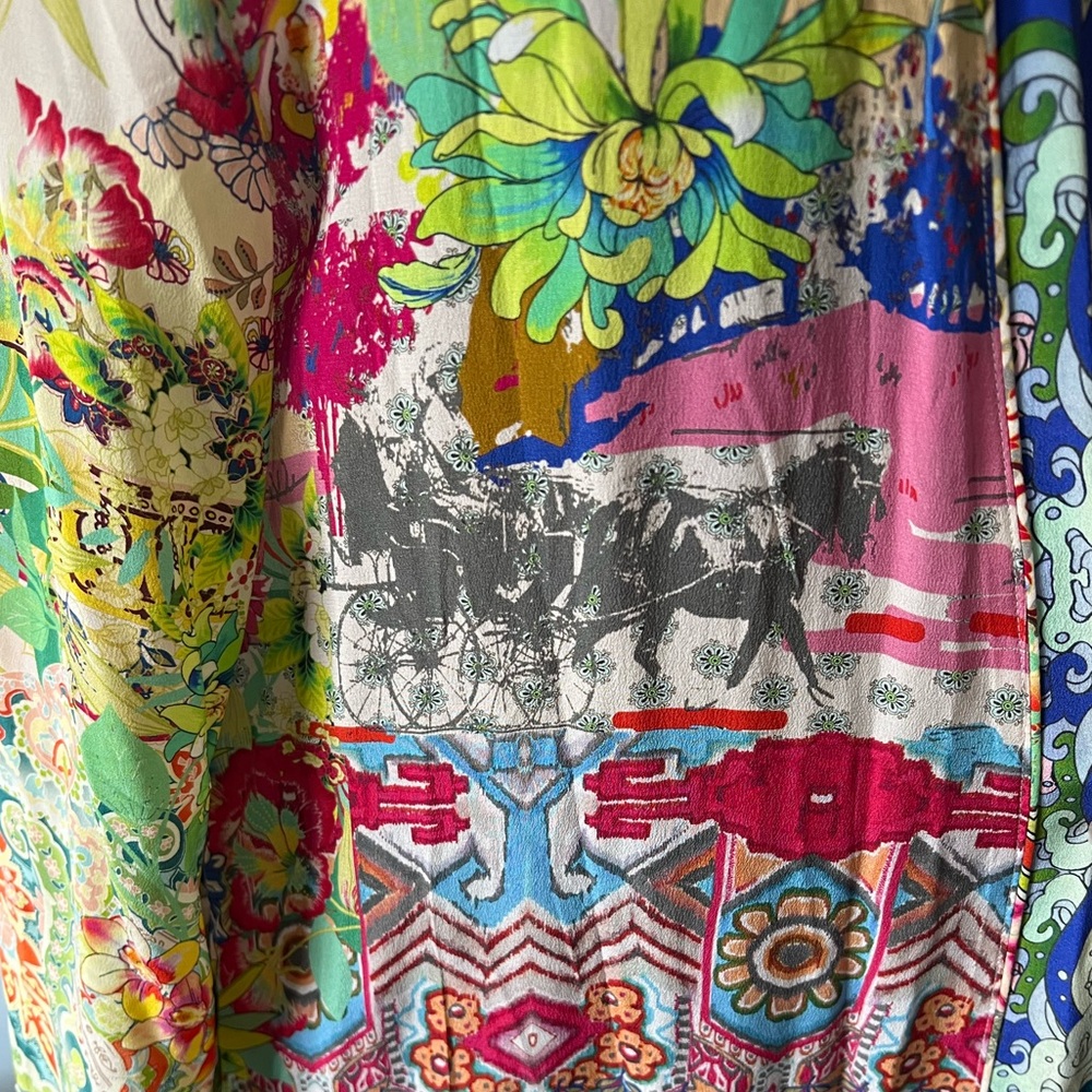 Johnny Was Colorful 100% Silk Floral Short Robe - Picture 6 of 13